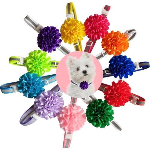 60pcs reflective Pet Dog Bow Ties Flower Ball Pet Cat Necktie Ribbon Bowtie Collar Pet Ties Accessories Dog Grooming Supplies