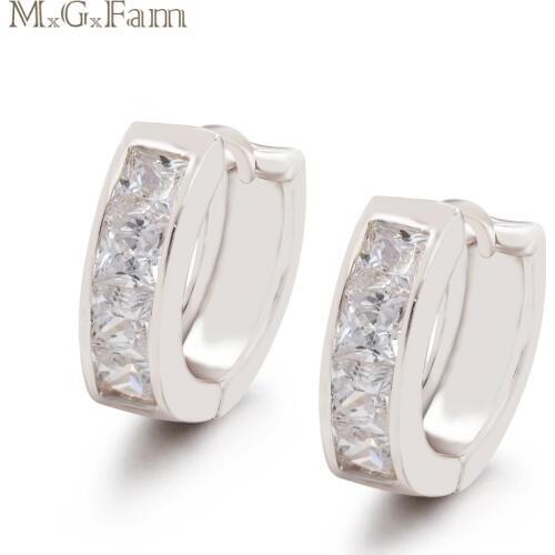 MxGxFam Womens Hoop Earrings Square AAA+ Cubic Zircon lead and Nickel Free Forbid Allergy white Gold Color