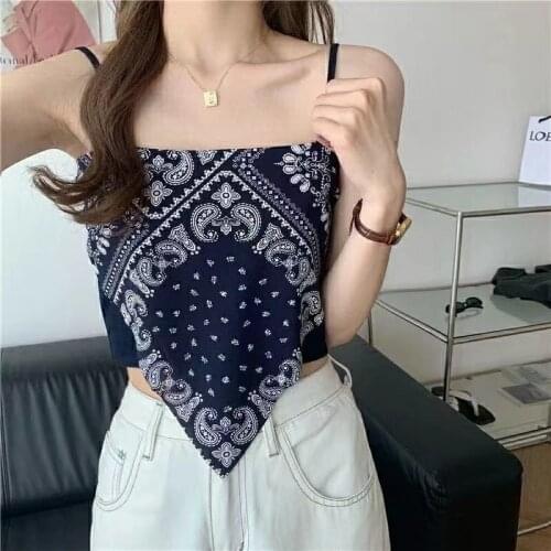 Womens Cashew Flower Inside with Spicy Girl Ice Silk Ethnic Style Can Be Worn Outside with A Chest Wrap Camisole