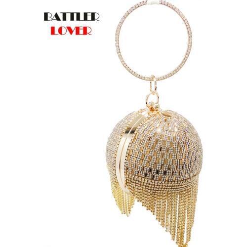 Women Golden Diamond Tassel Party Metal Crystal Clutches Evening Bags for Female Wedding Bridal Shoulder Handbag Clutch Purse