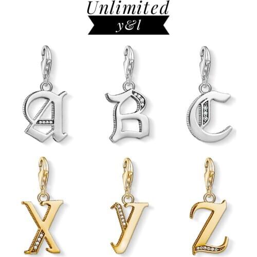 Gold Color A To Z Alphabet Pendant Charms 925 Sterling Silver Good Luck Letters Jewelry Accessories Fit Bracelet Women Men