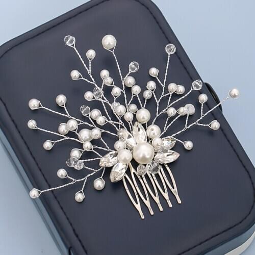 1PCS 2017 Bride Hair Accessories Silver Plated Handmade Wedding Hair Jewelry Party Crystal Beads Rhinestone HairComb Pearl Tiara