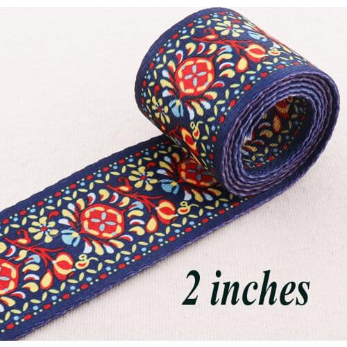 2" Ethnic Webbing Soft Smooth Navy Blue Red Yellow Little Flower Purse Bag Handbag Dog Collar Bag Belt Woven Belt Webbing 50mm