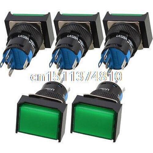 5 x Green Light 1NO 1NC Latching Rectangle Push Button Switch DC 12V