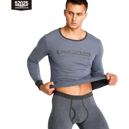52025 Men Thermal Underwear Warm Fleece-lined Cotton Soft Comfortable Breathable Men Thermal Suit Warm Base Layer Long Johns