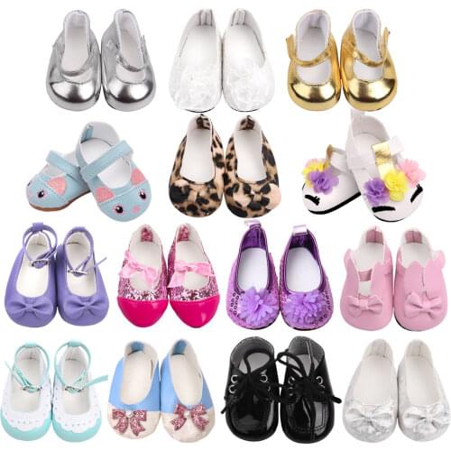 18 Inch American Doll Girls PU Dress Shoes Lace-up Sneaker Newborn Baby Toys Accessories Fit 40-43 Cm Boy Dolls Gift s31