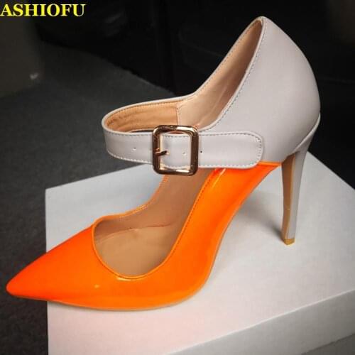 ASHIFOU New Arrival Women Stiletto Heel Pumps Patchwork Leather Party Prom Dress Shoes Mary Janes Evening Fashion Court Shoes