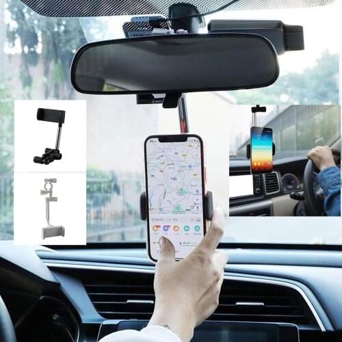 Car Phone Holder 360-degree Rotation Telescopic Mobile Phone Holder Rearview Mirror Front Seat Snap-on Phone Holder car Interior