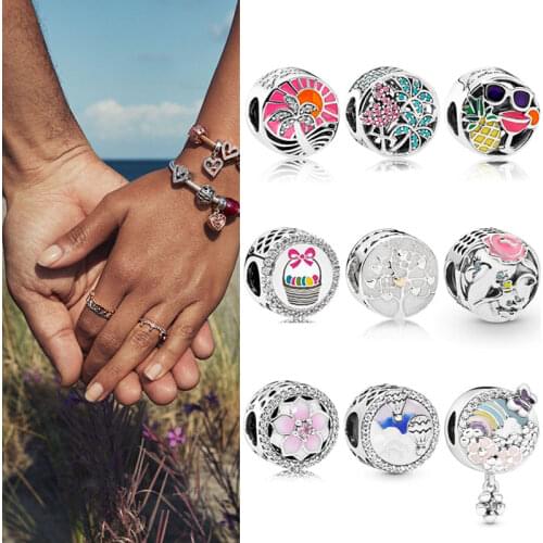 Authentic 925 Sterling Silver Beads New Creative Beach Sunset Coconut Beads Fit Original Pandora Bracelet For Women Diy Jewelry