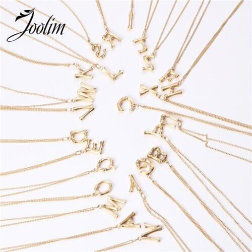 JOOLIM High End Gold Finish Initial Stainless Steel Pendant Necklace Trendy Jewelry Alphabet Necklace Letters