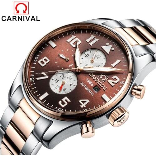 Carnival Top Brand Fashion Gold Automatic Watch Men Luxury Waterproof Luminous Military Mechanical Wristwatch Relogio Masculino