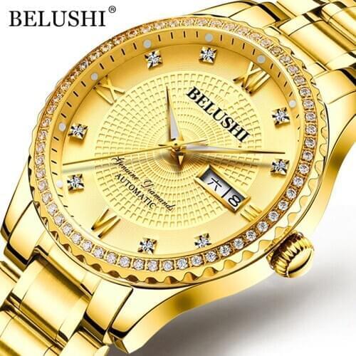 BELUSHI Top Watch Men Luxury Gold Stainless Steel Quartz Watches Waterproof Luminous Mens Business Wristwatch Relogio Masculino