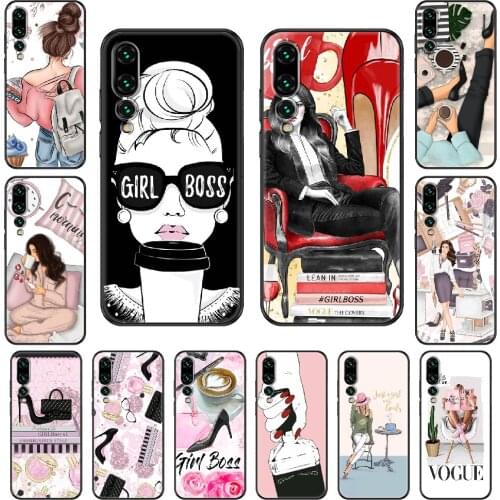 Girl Boss Fashion Phone case For Huawei P 8 10 20 30 Smart Plus 2019 Z Lite Pro 2017 2019 black painting cover soft Etui tpu