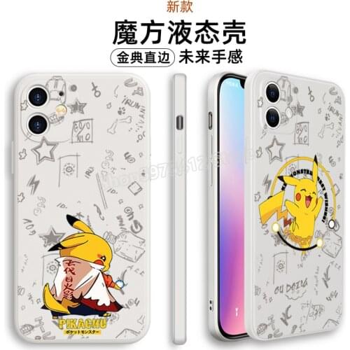 Pokemon Pikachu Phone Cases for Apple 11 12phone11promax Rubiks Cube Liquid Straight Edge Cover Anime Phone Case Accessories