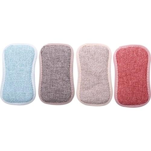 Microfiber Double-Sided Dish Scrub Sponge, 4 Pack Washing Up Cleaner Heavy Duty Scouring Pads Household Cleaning Wash Cloth Reus