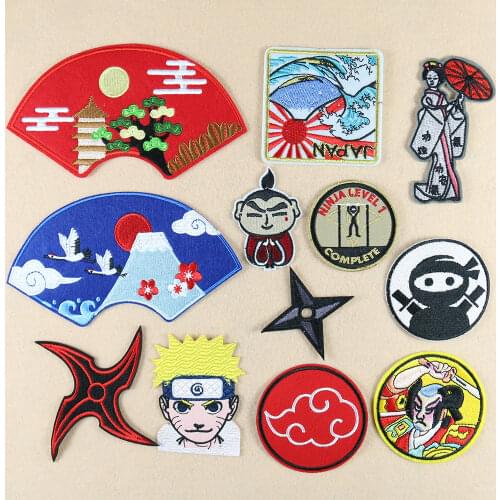 2PC Japanese Style Ninja Kimono Beauty Embroidered Iron Ons Patch Shoes Hat Bag Decal DIY Clothing Decorative Accessory Applique