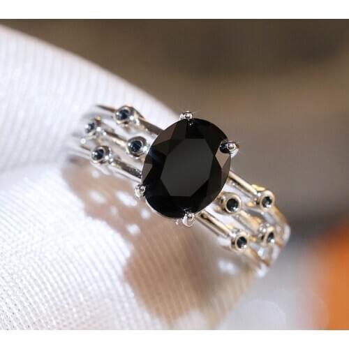 Huitan Black Stone Women Ring Fashion Three Rows for Dancing Party Accessories Match Black Dress Girl Gift Wholesale Lots&Bulk