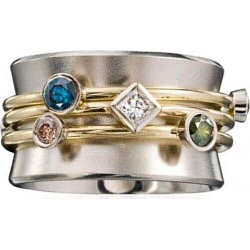 Creative Colorful Crystal Rings For Women Vintage Double Color Jewelry Engagement Ring Lady Colour Rhinestone Zircon Rings