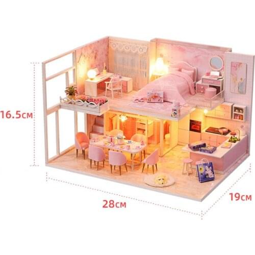 Dollhouse Furniture Full Set Miniature Wooden House Dustproof Cover Puzzle