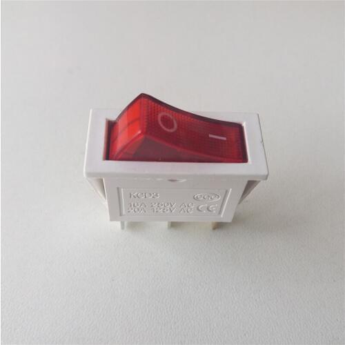 20pcs rocker switch KCD3-102N 250V 16A with light KCD switch the red button white seat