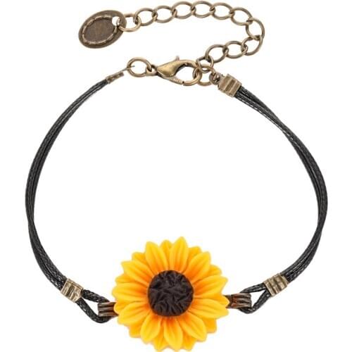 LURUIXU Vintage Sunflower Bracelet Handmade PU Leather Rope Quote Wish Bracelet Sister Love Friendship Bracelets Jewelry Gift