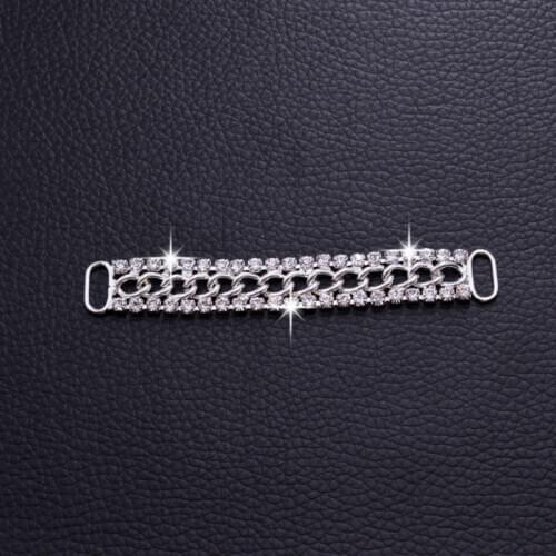 10pcs Silver plated Metal Chain Rhinestone Bikini Connector Buckles Appliques For Swimming Wear Bridal Dress Sew on DIY Buckle
