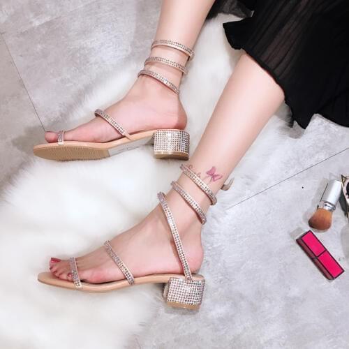 Fashion Same Paragraph Snake Shoes Snake-like Winding Sandals Womens Rhinestone with Thick with Word with Roman Fairy Sandals