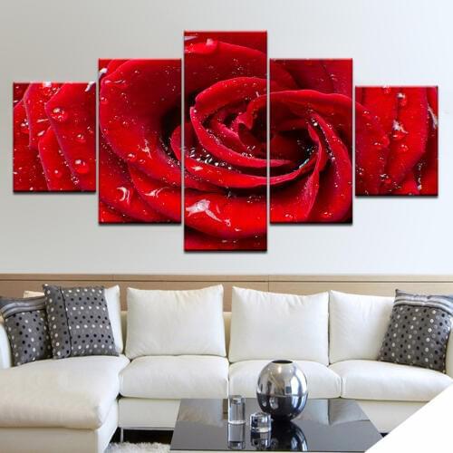 HD Printed Modular Pictures Frame Canvas Wall Art For Living Room 5 Pieces Red Rose Flower Modern Home Decor Painting Posters