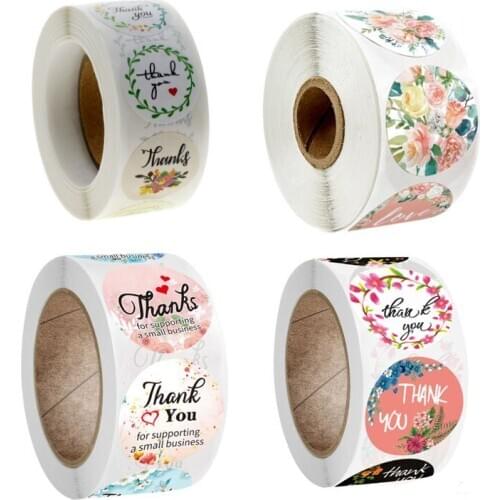 2rolls Thank You Stickers Seal Labels Round Color Floral Sticker Rolls For Business Package Gift Decoration Stationery Stickers