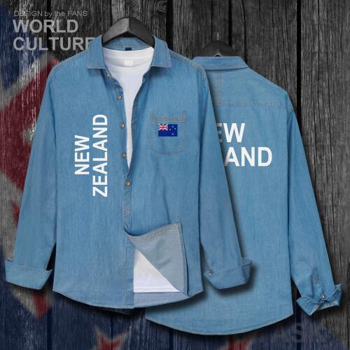 New Zealand Zealander NZ NZL Men Autumn Cotton Flag Turn-down Collar Jeans Shirt Long Sleeve Cowboy Coat Fashion Slim Clothes