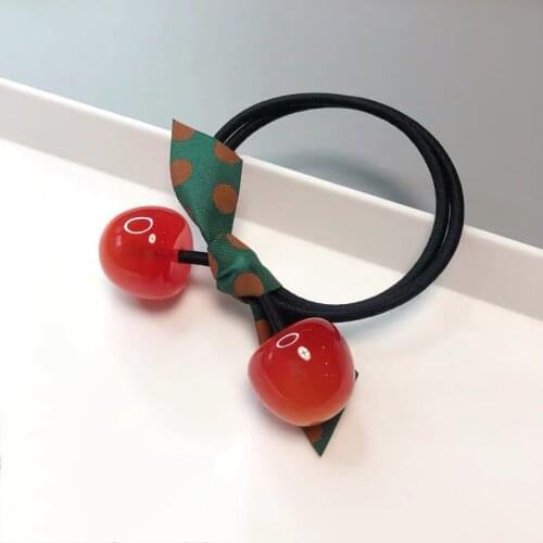 New Hair Tie Korea Dongdaemun Head Rope Female Jelly Cherry Cherries Hair Accessories Polka Dot Ribbon Rubber Band