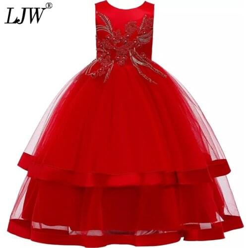 New Year Kids Girls Flower Beading Party Ball Gown Prom Dresses Kid Girl Princess Wedding Children First Communion Dress
