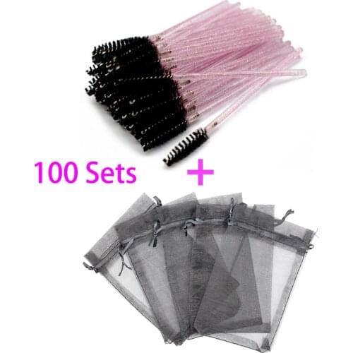 Wholesale Colorful Drawstring Organza Eyelash Packaging Bag Mascara Wands Applicators Bulk Makeup Lash Packing Baggie