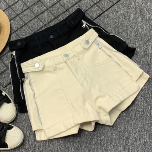 Autumn winter plus velvet denim shorts women high waist fashion thick wide leg jeans shorts