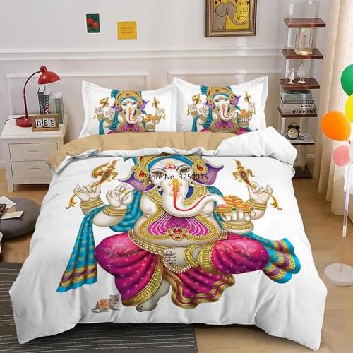 2-3 Pcs King Size Bedding Set Boho Mandala Colorful Design God Ganesha Duvet Cover Queen Bed Sets with Pillowcase Indian Symbol