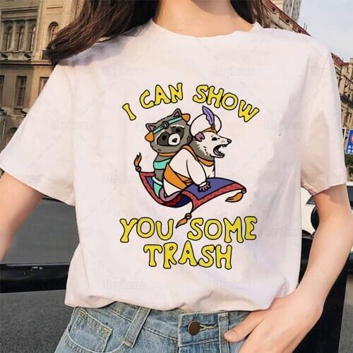 Possum and Raccoon Funny Shirt I Can Show You Some Trash Sarcastic Trash Possum 100% Cotton Tshirt Retro Style Summer Top Tees