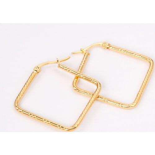 Hoop Earrings Jewelry 30mm Rolled Square Stainless Steel Hypoallergenic Fashion Gold/Silver Color Earrings for Women/Girls Party