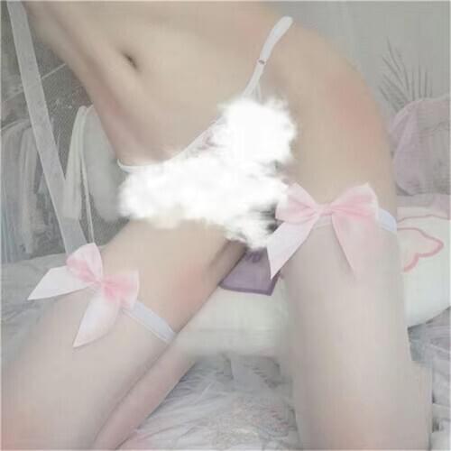 Cute Transparent Lingerie Stockings Kawaii Black White Black Bow Sexy Suspender High Tube Transparent Lingerie Long Stocking