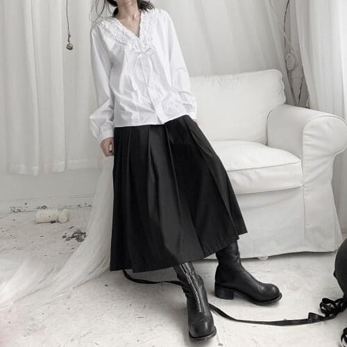 Fangpai Dark Yamamoto Retro Woman half-length pleated dark loose with solid color pleated skirt