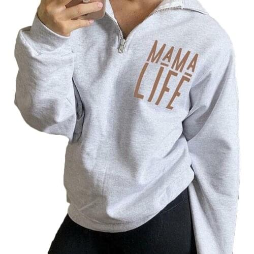 Women Autumn Long Sleeve Loose Hooded Pullover Hoodie Printing Polyester Blouse