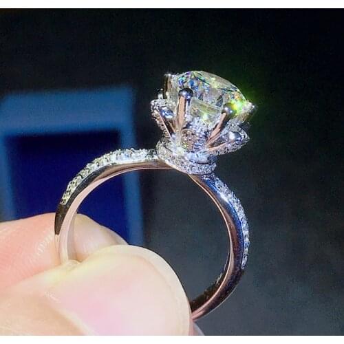 Elegant Flower ring 925 Sterling silver 8mm AAAAA Zircon cz Luxury Wedding Band Rings for women Bridal Statement Party Jewelry