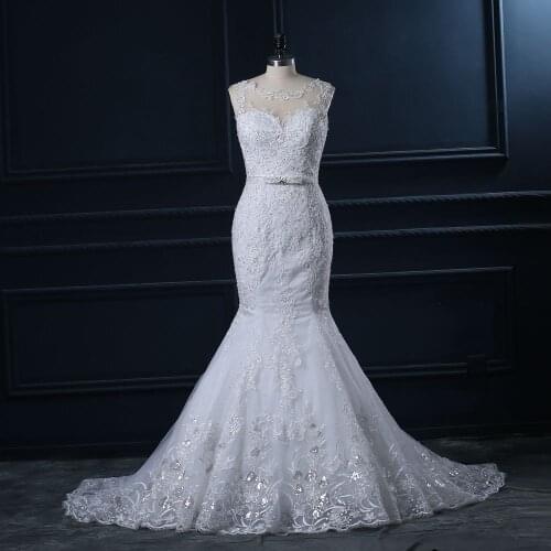 New Mermaid Illusion Wedding Dresses Detachable train Bridal Dress Vestidos de novia Custom