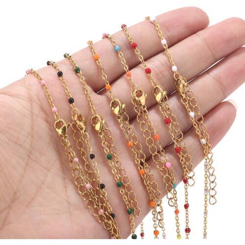 1pcs Stainless Steel Gold/Silver Color Choker Necklace Enamel Satellite Beaded Cable Ball Chain Choker Womens Necklaces