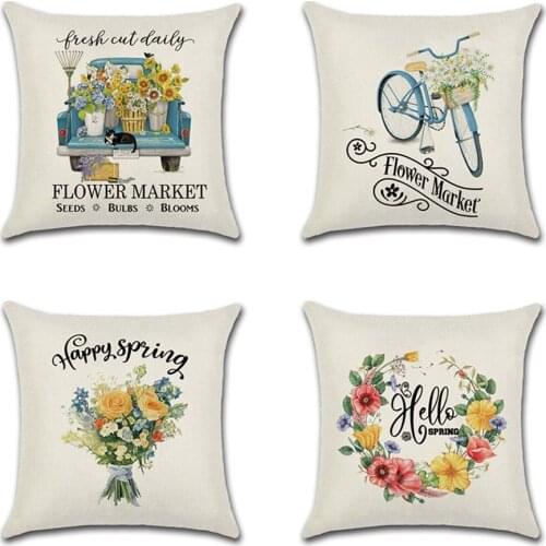 1pcs Sigle-sided Blue cute truck Spring Print Cushion Cover Throw Pillow Cover Nordic Room Decoration for Home Car Sofa Couch