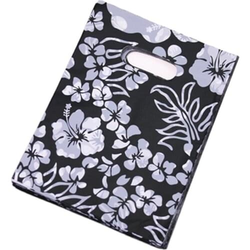 New Design Wholesale 100pcs/lot 15*20cm Luxury Black Jewelry Gift Box Packaging With Flower Plastic Shopping Gift Bags