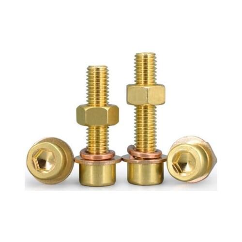 2pcs M6 Allen cylinder brass screw hex socket screws nut washer spring pad combination bolts brassiness bolt 12mm-40mm long