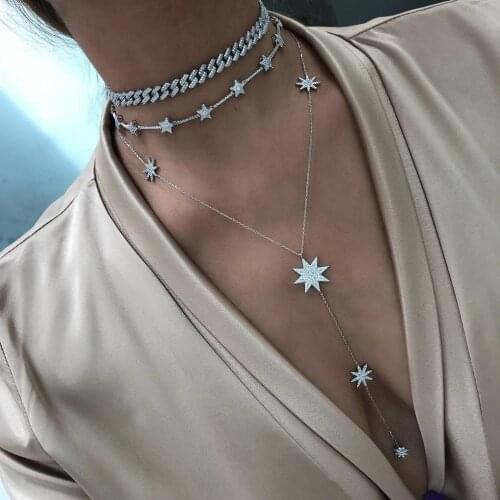2020 sexy star charm y shape long necklace for women lady tiny chain wedding necklace in gold color Y gorgeous necklace