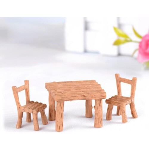 3Pcs/Set Resin Table Chairs Miniatures Doll Accessories Micro Landscape Decor