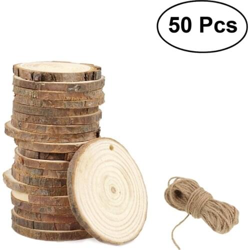 50pcs 5-6cm Wood Log Slices With Hole DIY Crafts Unfinished Wooden Discs Craft Wood Pieces Hanging Tags Party Wedding Decoration