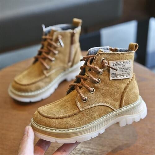 Children Martin Boots Casual Genuine Leather Winter Ankle Boots Boy Shoes Kids Snow Boots Rubber Boots Fashion Sneakers Non-slip